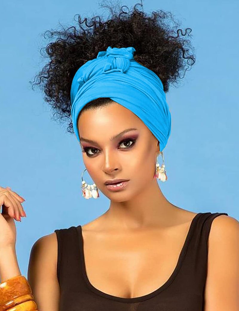 Harewom Hijab Scarfs for Women Head Wrap Long Lightweight Stretchy Muslim Jersey Cover Face for Winter Braid Locs Wig Deep Sky Blue - Image 4